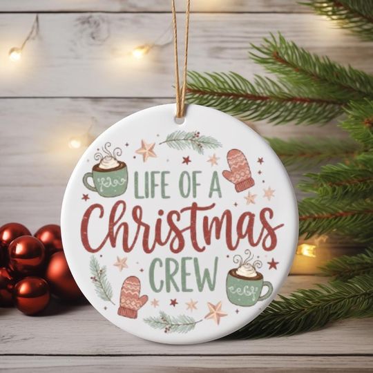 Discover Christmas Crew Ceramic Ornament: Festive Holiday Decor