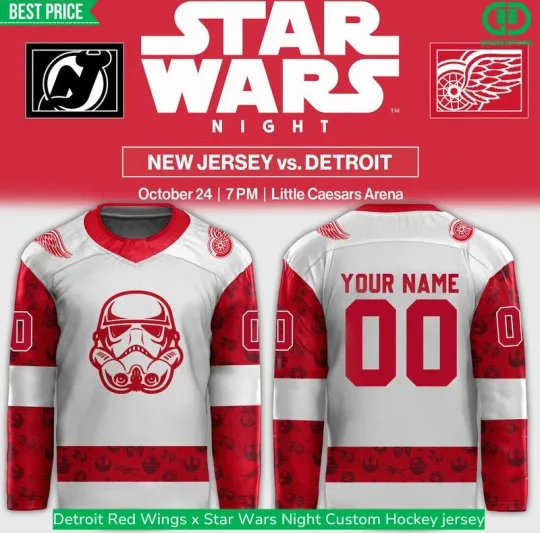 Discover Custom New Detroit Red Wing X Star Wars Night Hockey Jersey, Gift For Fans