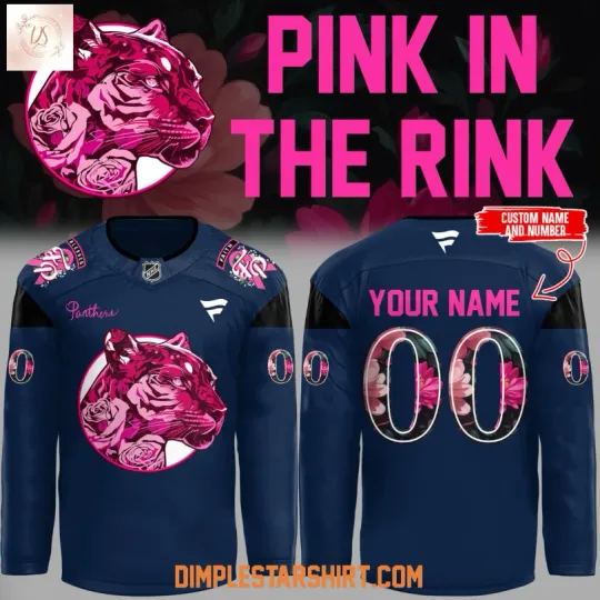 Discover Personalized Flordia Panther Pink The Rink Navy Hockey Jersey, Gift For Fans