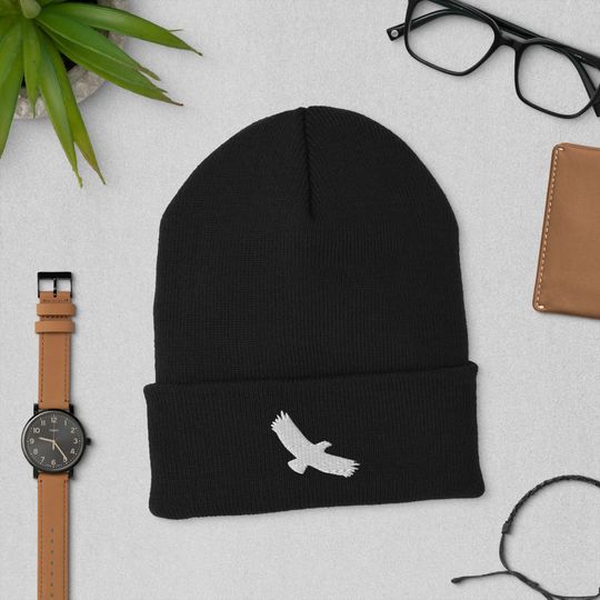 Discover Bird Beanie | Eagle Beanie | Soaring Eagle Beanie | Embroidered Eagle Beanie | Embroidered Bird Beanie Minimalist Bird Cuffed Beanie