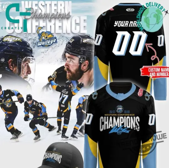 Discover Personalized Toledo Wall*eye Western Conference Champions 2025 Hockey Jersey