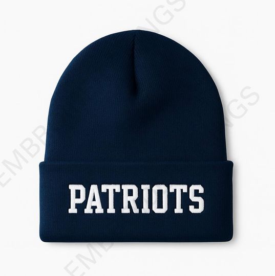 Navy Blue Embroidered Patriots Beanie - New England Football Fan Gift
