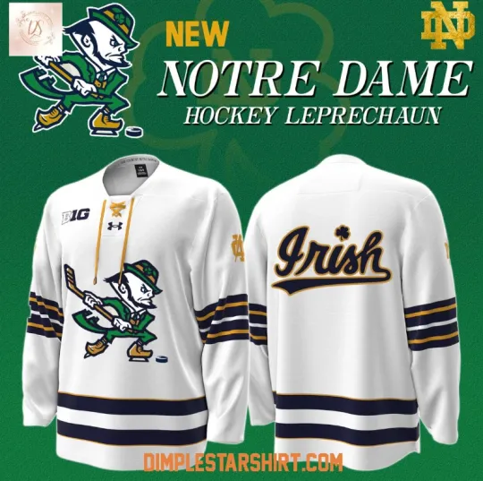 Discover No*tre Dame Fighting Irish Hockey Team Leprechaun White Hockey Jersey