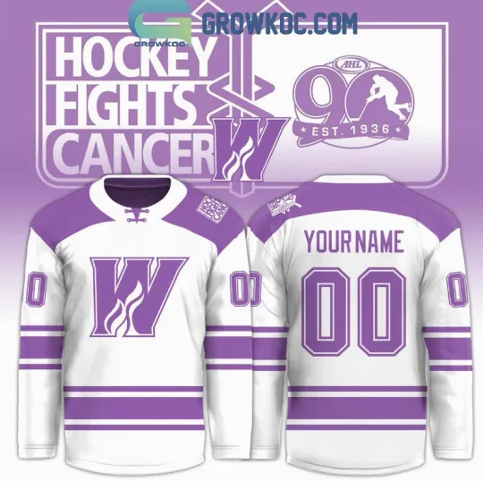 Discover Personalized Calgary Wrangler X Hockey Fights Cancer 2025 White Hockey Jersey
