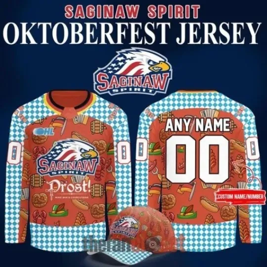 Discover Saginaw 1Spirit 2025 Oktoberfest Warmup Hockey Jersey All Sizes