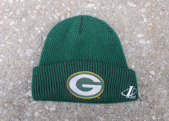 Vintage 90s Logo Athletic Green Bay Packers football Football Wisconsin Pom Cuff Beanie Knit Ski Warm Winter Hat Cap Toque
