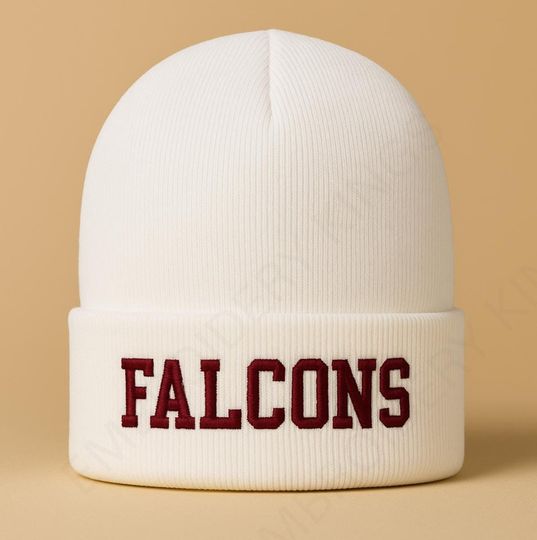 Discover White Custom Embroidered Falcons Beanie - ATL Football Fan Gift