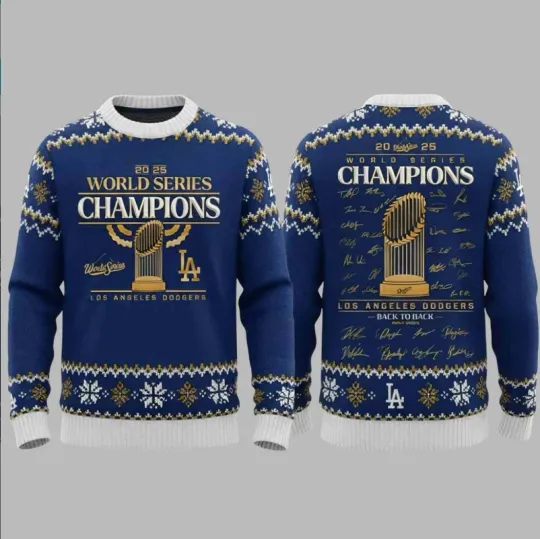 Discover Dodgers Back To Back World Series 2025 Ugly Christmas Sweater
