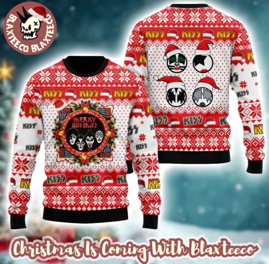 Kiss Band Merry Kissmas Rock And Roll Over Xmas Ugly Christmas Sweater