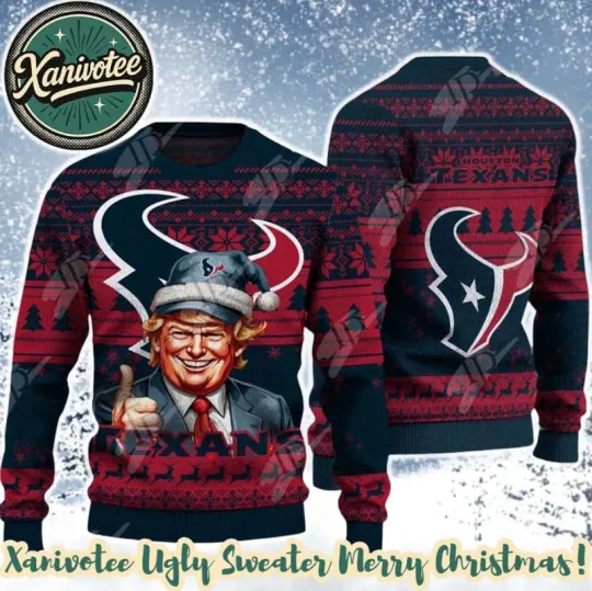 Discover Houston Texan Team football X Donald Trump 2025 Ugly Christmas Sweater