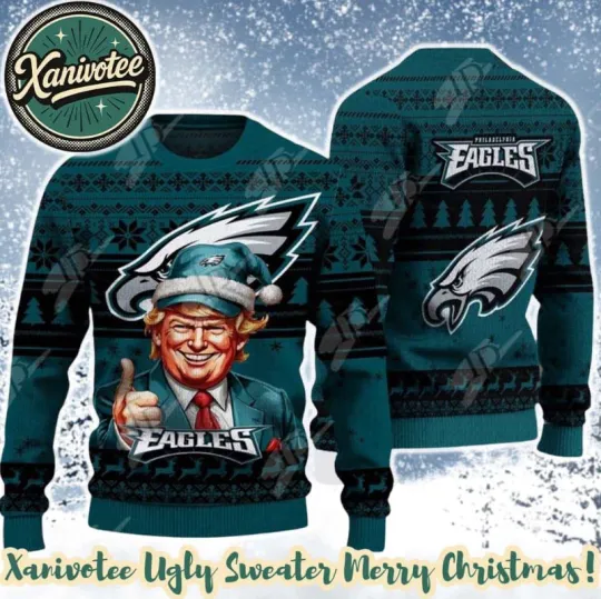 Discover P.hiladelphia E@gle Team football X Donald Trump 2025 Ugly Christmas Sweater