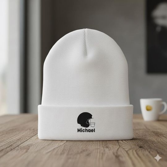 Embroidered Football Beanie, Personalized Name, Custom Cuffed Hat, Team Spirit Cap, Sports Fan Gift