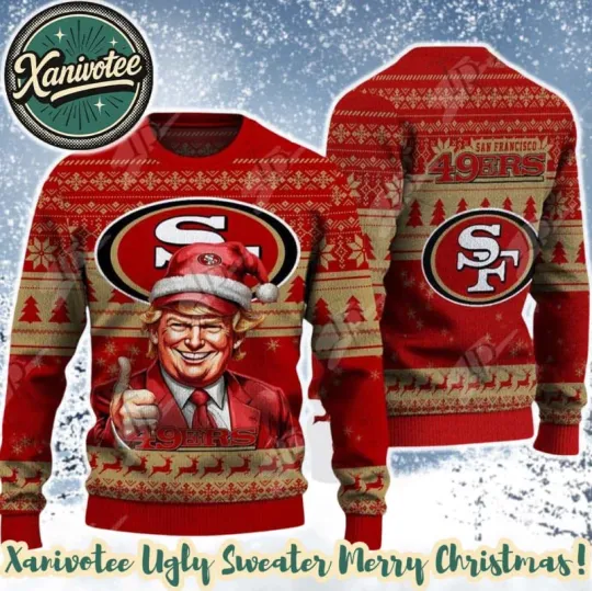 San Francisco 49Er Team football X Donald Trump 2025 Ugly Christmas Sweater