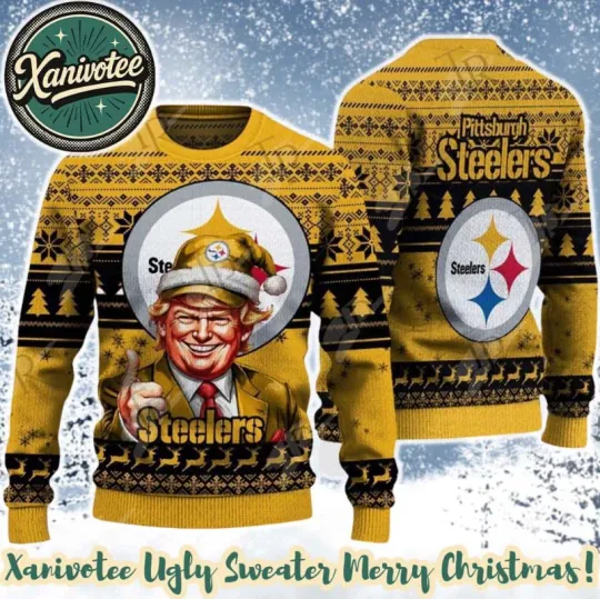 Discover Pittsburgh Steeler Team football X Donald Trump 2025 Ugly Christmas Sweater