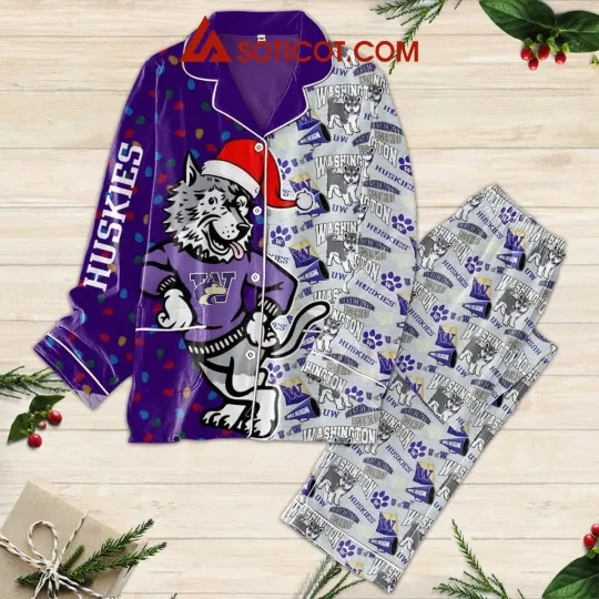 Discover Huskies Pajama Set – Football Lounge Wear, Red Team Print Sleep, hallowen