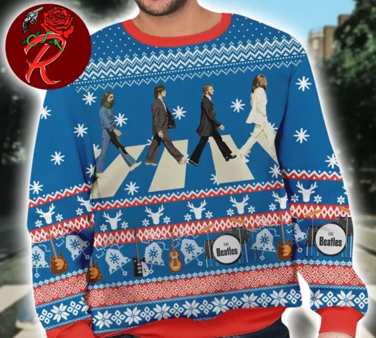 The Beatles Abbey Road Xmas Gifts For Fan 2024 Holiday Ugly Christmas Sweater