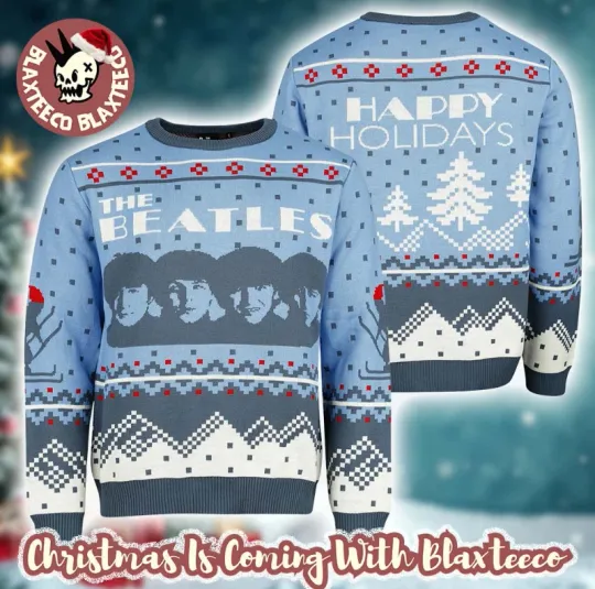 The Beatles Young Band Members Happy Holidays Blue Ugly Christmas Sweater