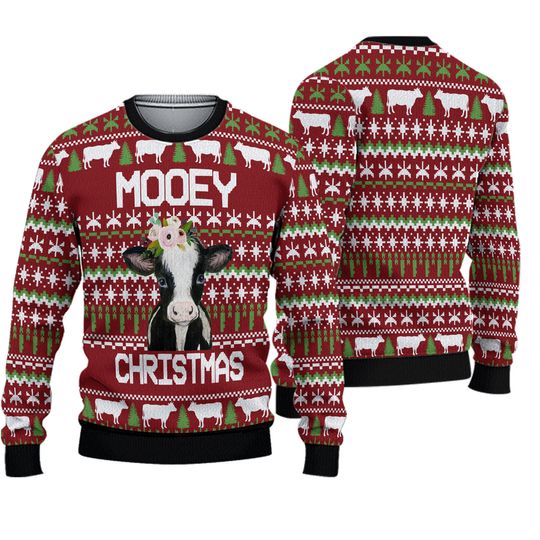 Funny Cow Ugly Christmas Sweater for Men Women, Red Festive Winter Cow Lover Sweater, Farm Animal Xmas Sweatshirt, Gift for Christmas Party