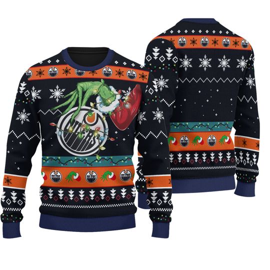 funny character Stole Hand Edmonton Oilers Hockey Ugly Christmas Sweater