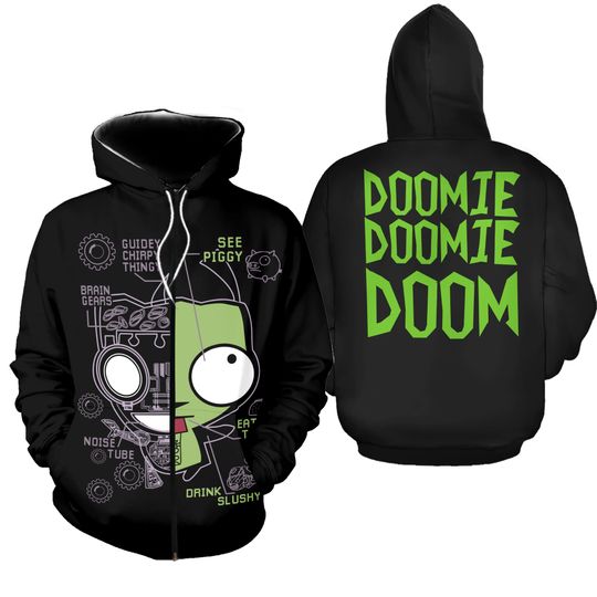 Invader Zim GIR in Dog Disguise 3D Zip Hoodie Costume