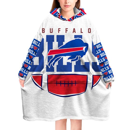 Cozy Unisex Hooded Blanket for Game Days, Bills Fan Apparel, Perfect for Lounging, Gifts for Sports Lovers, Fall & Winter