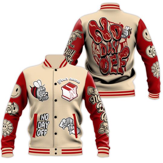 Dunk Low Strawberry Waffle Varsity Jacket, Streetwear Varsity Jackets, No Day Off Graphic Custom Name All Over Print Letterman Jackets