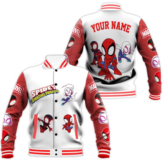 Spidey And His Amazing Friends Varsity Jacket, Spidey Baseball Jacket, Kids Youth Adult Spiderman Varsity Jacket