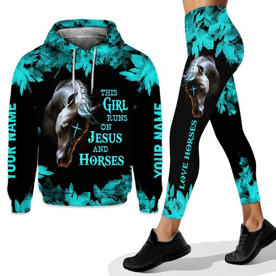 Discover This Girl Runs On Jesus And Horses - Personalized Hoodie And Leggings