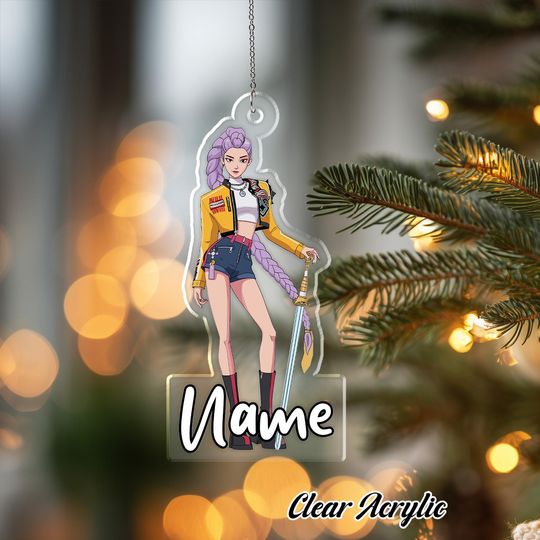 Rumi KPop Girl Group Ornament, KPop Huntrix Singer Decor, Custom Shape Idol Gift Idea, Unique Holiday Keepsake Gift Idea, TTA002