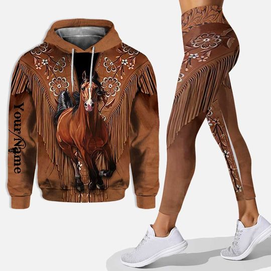 Discover Horse Girl - Personalized Hoodie And Leggings With Leather Pattern Print