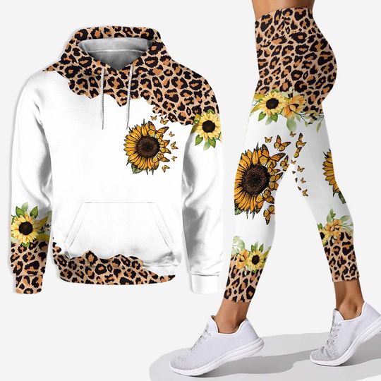 Discover Beautiful Leopard Sunflower My Little Sunshine - Personalized Grandma Hoodie and Leggings