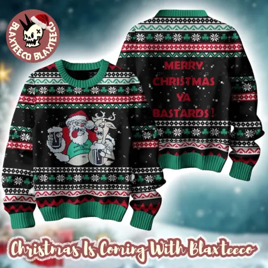 Dropkick Murphys Funny Drunk Santa Merry Christmas Ugly Sweater