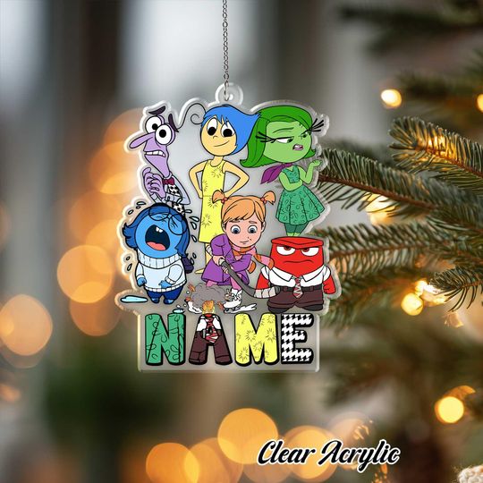 Inside Out Joy Sadness Acrylic Ornament, Pixar Keepsake Decor, Custom Name Feelings Gift, Unique Movie Holiday Ornament
