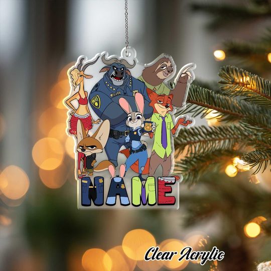 Discover Zootopia Judy and Nick Acrylic Ornament, Disney Animal Keepsake, Custom Name Police Gift, Holiday Animal Friend Decor
