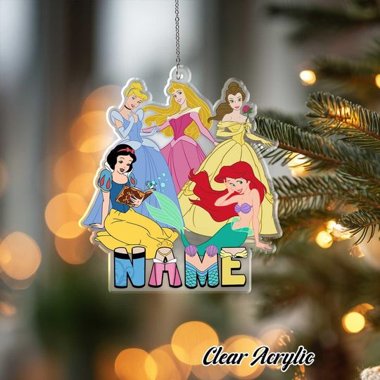 Discover Princess Ariel Belle Snow White Ornament, Cinde Aurora Keepsake Decor, Custom Name Royal Gift, Unique Fairy Tale Xmas Ornament, VTB354