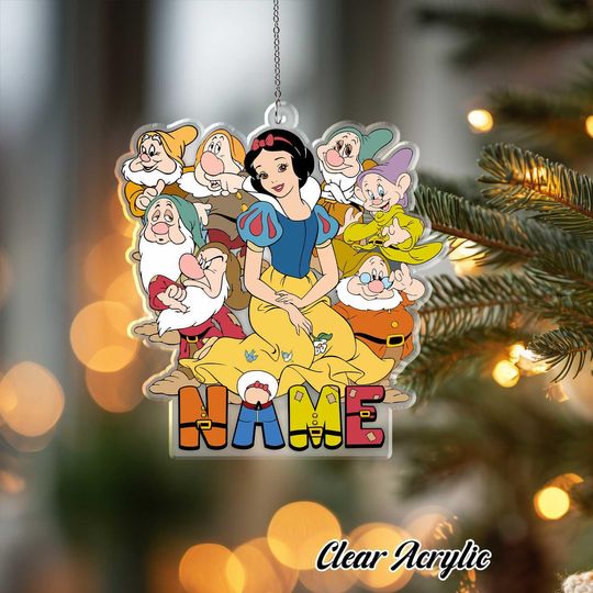 Discover Snow White Seven Dwarfs Ornament, Disney Princess Fairy Tale Keepsake Decor, Custom Evil Queen Gift, Unique Forest Xmas Ornament, VTB370