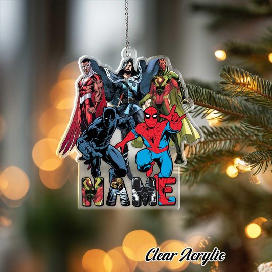 Marvel Superhero Team Acrylic Ornament, Spider-Man & Black Panther Keepsake, Custom Comic Book Gift