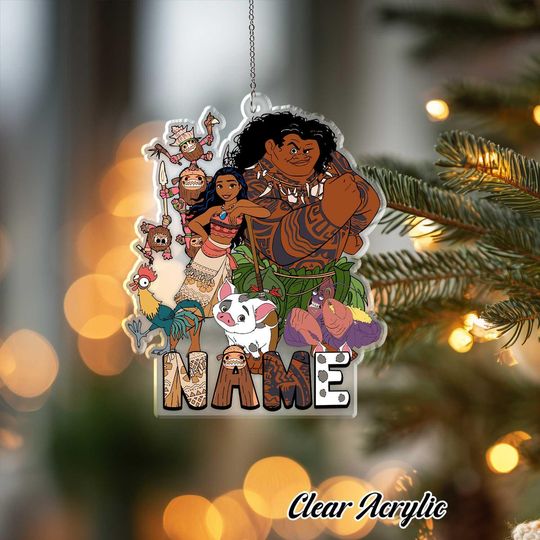 Discover Moana Maui Pua Heihei Ornament, Disney Island Adventure Keepsake Decor, Custom Name Ocean Gift, Unique Hawaiian Holiday Ornament, VTB368