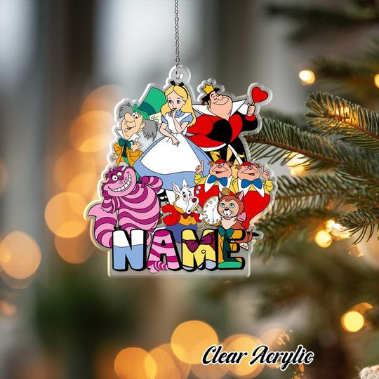 Alice in Wonderland Characters Acrylic Ornament, Mad Hatter and White Rabbit Keepsake, Custom Fantasy Gift