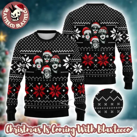 Kiss Band Santa Member Graphic As Queens Black Ugly Christmas Sweater