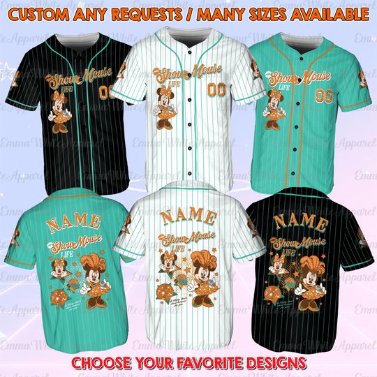 Discover Disney Minnie Mouse Show Jersey, Baseball Shirt for Women and Kids
