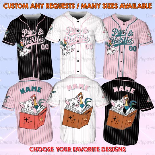 Discover Moana Pua Heihei Baseball Jersey for Kids, Disney Movie Birthday Shirt