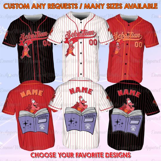 Discover Little Mermaid Sebastian Sidekick Baseball Jersey, Disney Sebastian Crab Friend Shirt,  Disney Fan Birthday Gift