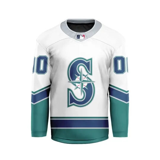 Discover Personalized Seattle Mariners Away Hockey Shirt Men's Fan Gear Christmas Gift
