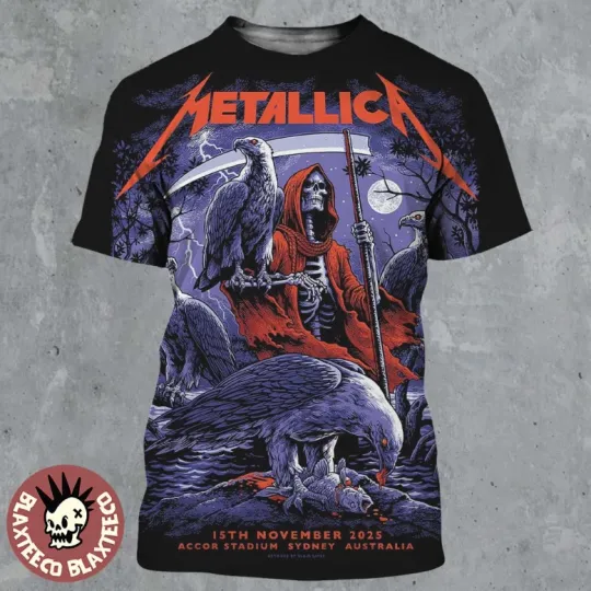Discover Me/tall//ica M72 Sydney Australia 2025 On 15 Nov Skeletal Reaper With Eagles 3D Shirt