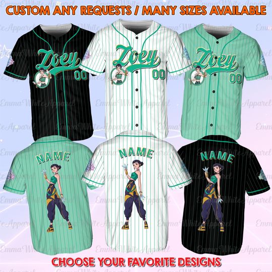 Discover Zoey Fictional Character Baseball Jersey, Space Warrior Custom Name Shirt, Anime Hunter Green Hair Jersey