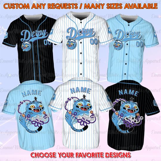 Discover Derpy Blue Cat Kpop Baseball Jersey with Custom Name and Mascot Design