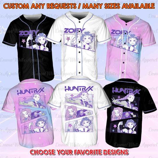 Discover Demon Zoey Baseball Jersey, Kpop Demon Villain Girl Group Jersey, Purple And Pink Hunter Gift Shirt, Galaxy Pilot Team Jersey Shirt