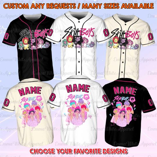 Discover Kpop Idol Group Baseball Jersey Anime Fictional Boy Band Shirt Cute Mascot Fan Gift Jersey
