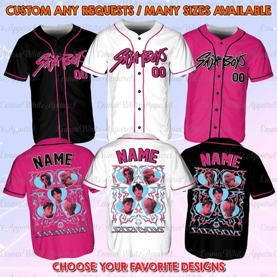 Kpop Idol Baseball Jersey Anime Fictional Boy Band Shirt Group Portrait Fan Gift Black Pink Style